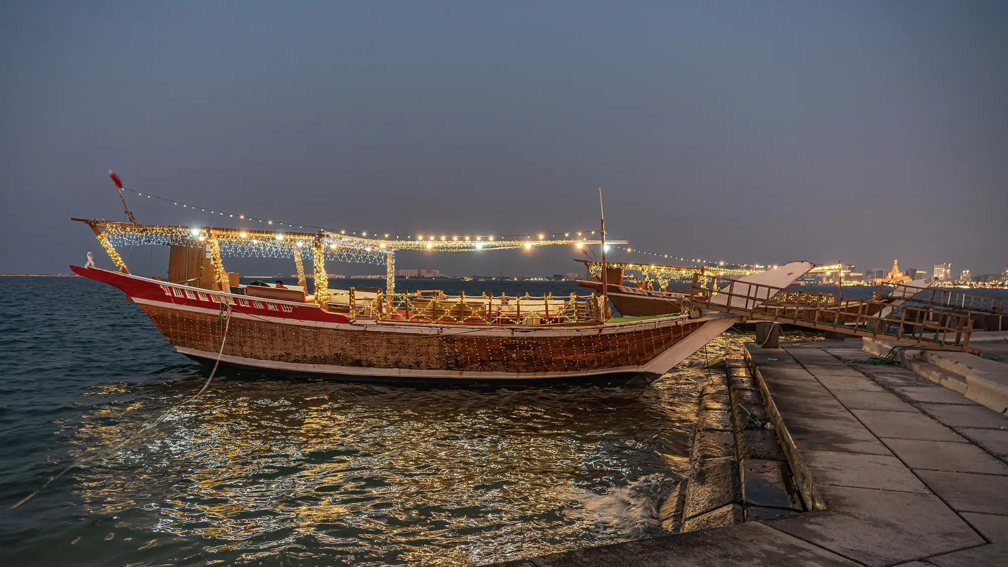 Dhow cruise on Doha Bay at night