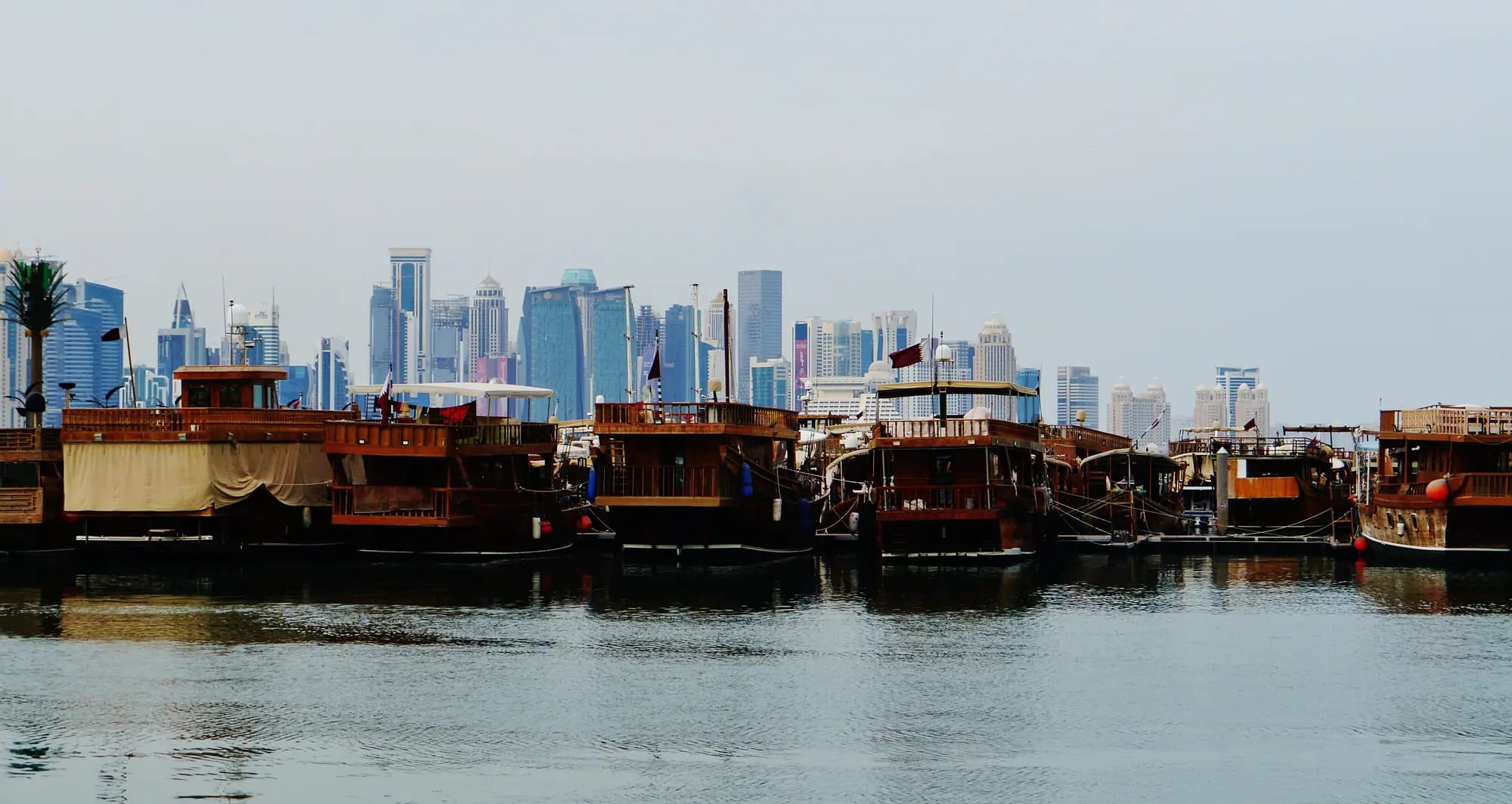 Traditional boats at the Doha dhow harbour