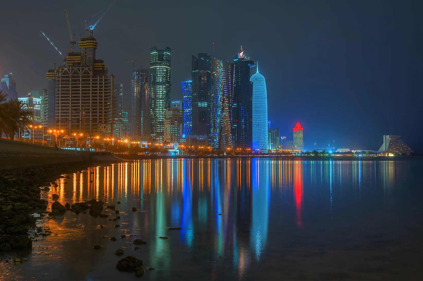 Doha West Bay skyline lit up at night